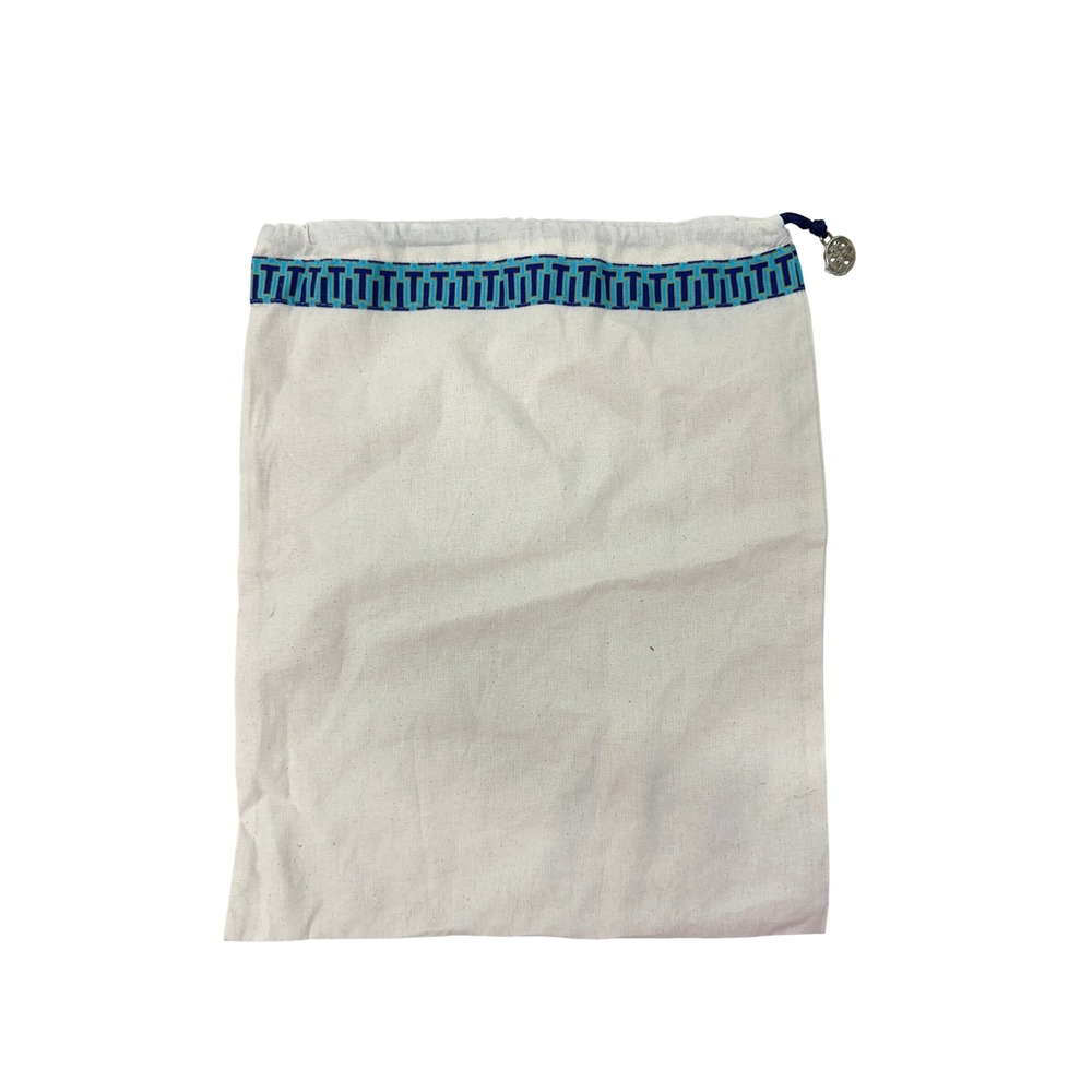 Tory Burch Cream Cotton Drawstring Dust Bag Gold Logo Charm 12x15 Accessory NWOT
